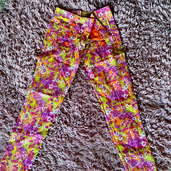 La Greca Versace Trousers Floral Design Spring & Summer Colors Size 9